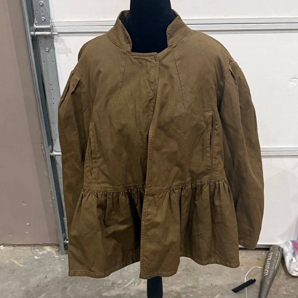Dries Van Noten Olive to Brown Peplum Utility Jacket